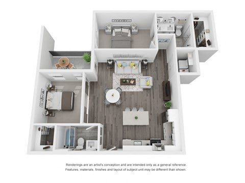 Floor plan for 2 beds, 2 baths, 1090 sqft